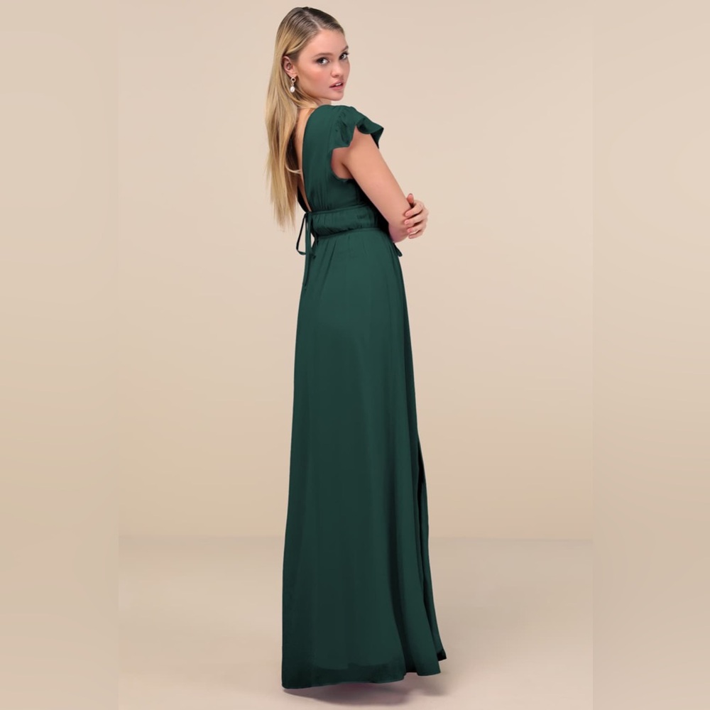 Lulus chiffon emerald green maxi dress nwot - Picture 2 of 8